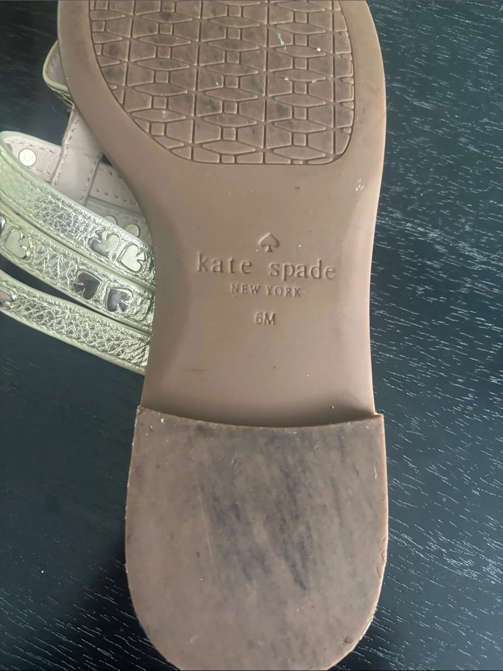 kate spade Metallic Gold T-Strap Embellished Sandals